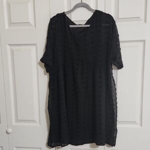Casual Black V-Neck Mini Dress Short Sleeve